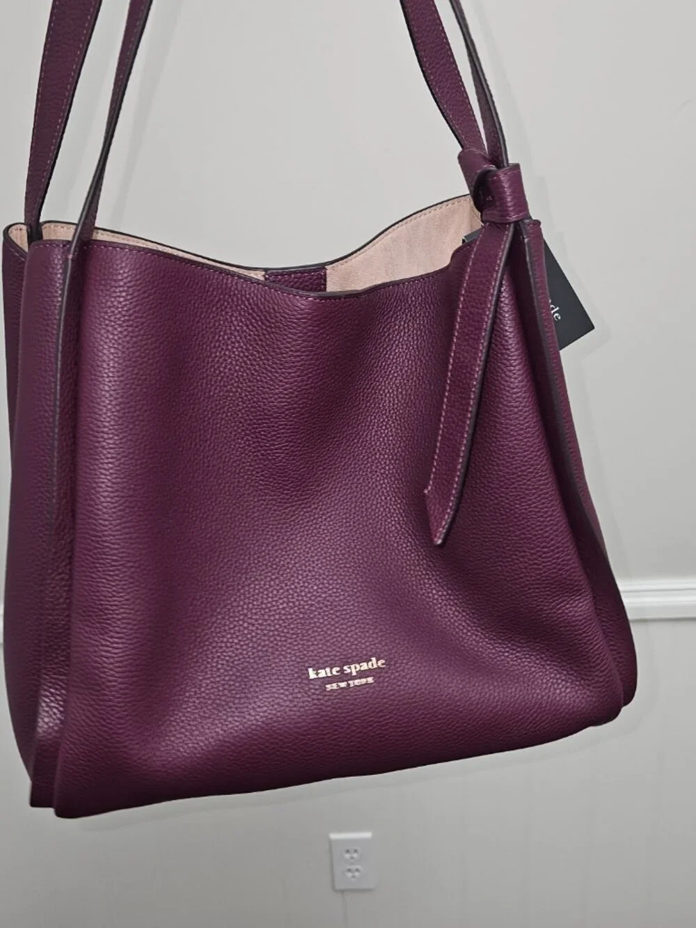 NWT Kate Spade Knott Large Shoulder Bag Deep Cherry Pebbled Leather $398